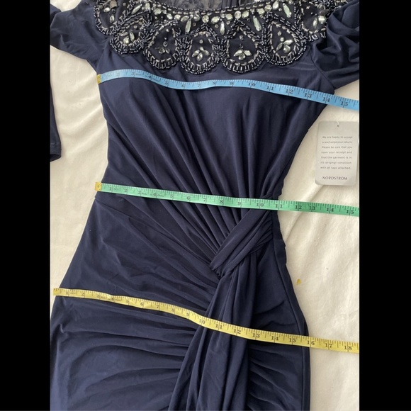 NWD XSCAPE Beaded Neck Long Sleeve Ruched Gown 2 - Picture 3 of 12